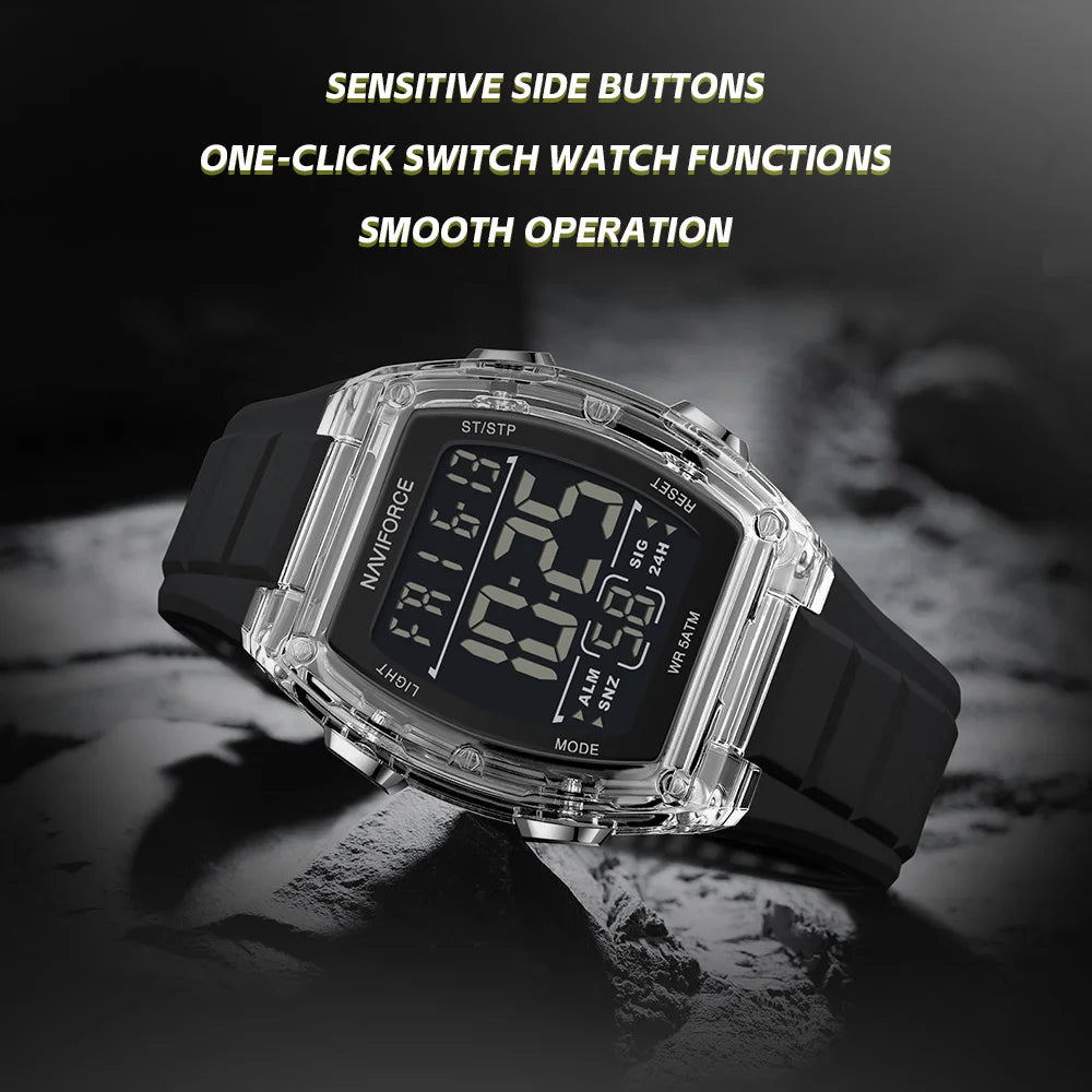 NAVIFORCE Luxury LCD Digital Sport Watches For Men Luxury Casual Alarm Clock 50M Waterproof Silicone Band Electronic Wristwatch