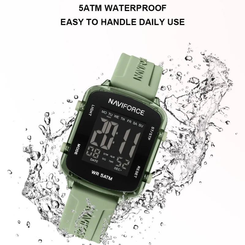 NAVIFORCE Watches for Woman LCD Digital 5ATM Waterproof Date Display Soft Silicone Strap Female Daily Casual Sports Wristwatch