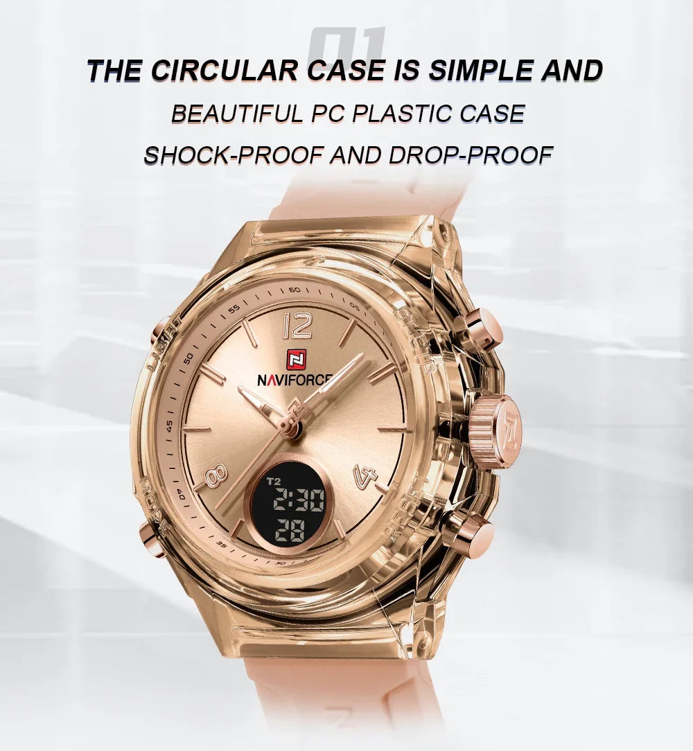 NAVIFORCE Quartz Wristwatches Dual Time Display Top Brand Women's Watch Outdoor Sports Waterproof Watches Rubber Package Gifts