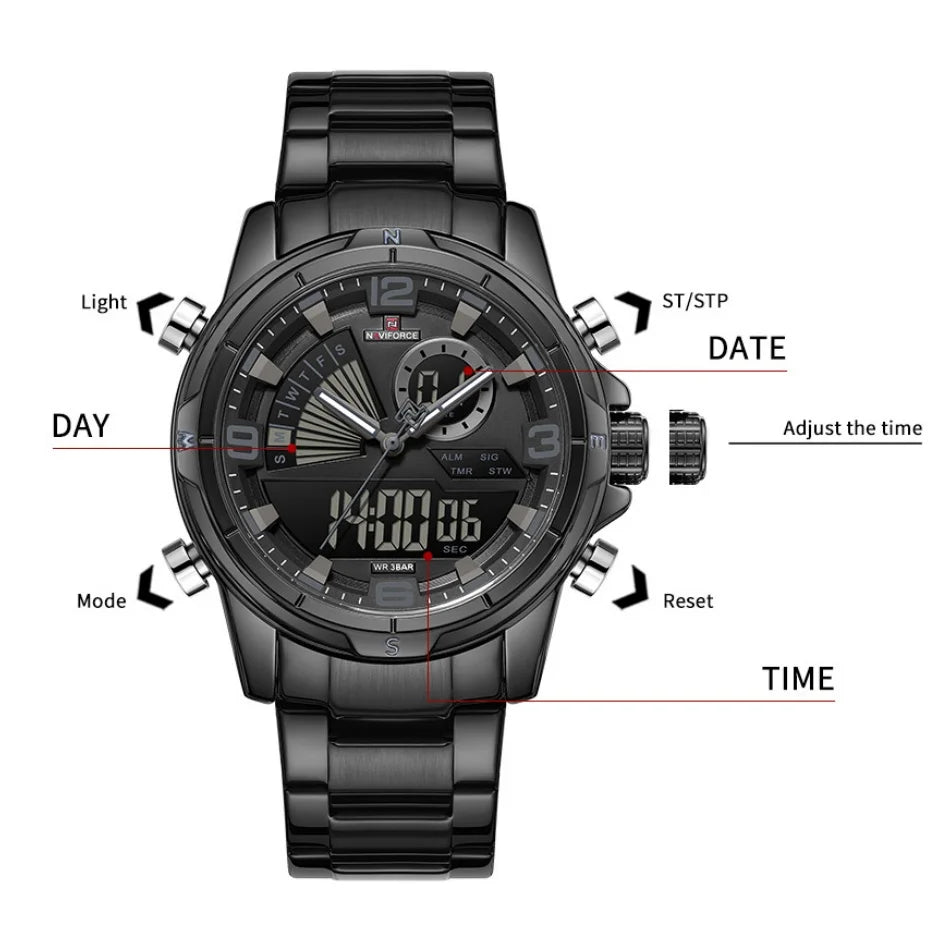 NAVIFORCE Luxury Mens Watches Military Chronograph Alarm Mode Quartz Wristwatches For Men Sports Month Calendar Waterproof Gift