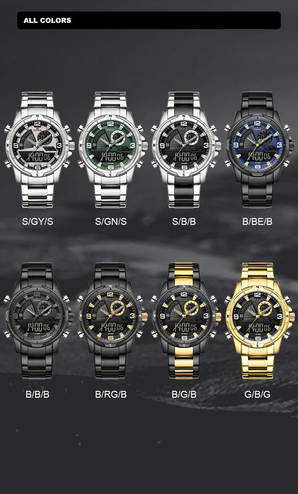 NAVIFORCE Men Watch Steel Band Men's Wrist Watch Casual Sports Multifunction Waterproof big dial Chronograph Day and Date Clock