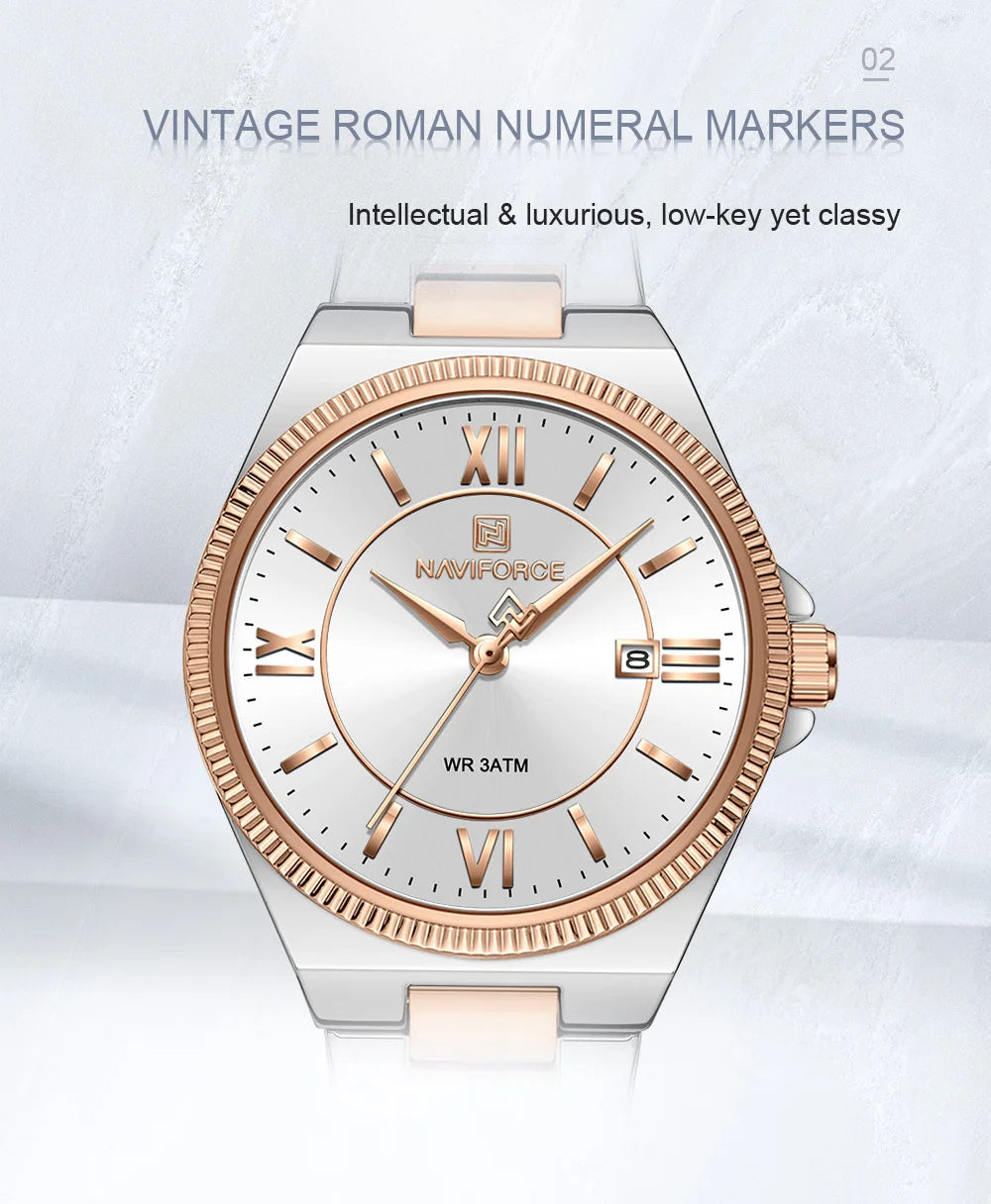 NAVIFORCE 2026 Women's Sports Luxury Quartz Wristwatch 3ATM Waterproof Stainless Steel with Calender Casual Fashion for Gift