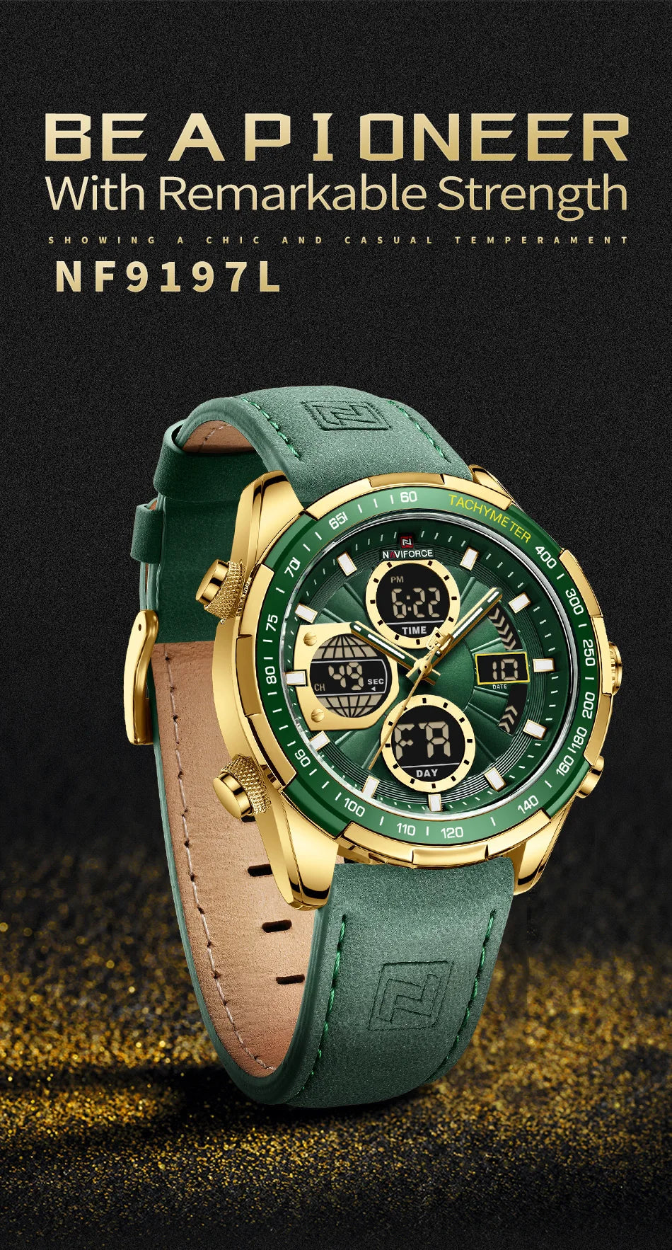 NAVIFORCE Man's Watch Quartz Chronograph Alarm Waterproof Big Clock Digital Military Luxury Male Wristwatch Gift Box NF9197L