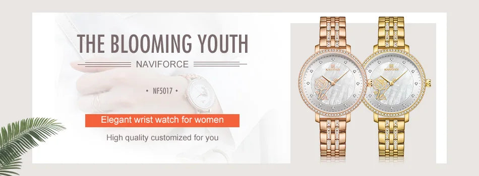 NAVIFORCE Woman's Quartz Watch Steel Band Creative Design Female Luxury Dress Clock Relogio Feminino Wristwatch Gift Box NF5013