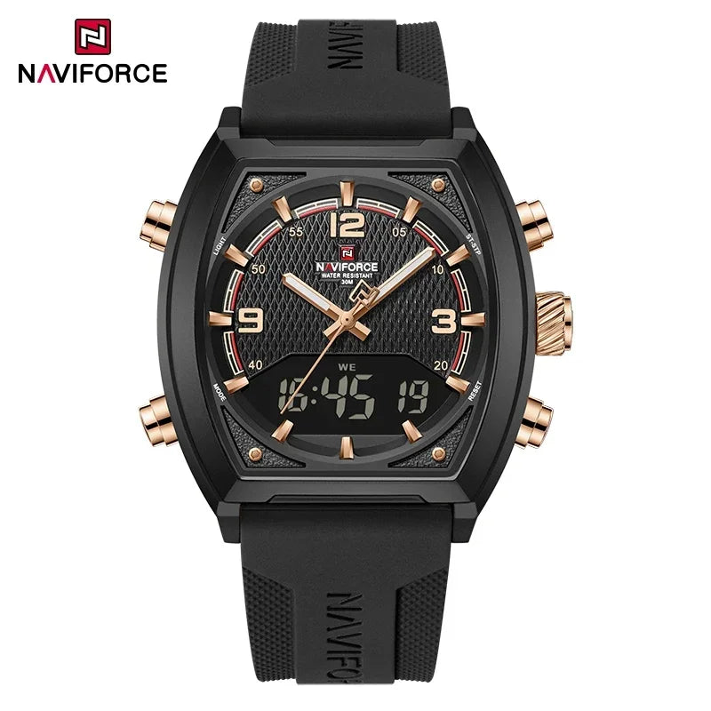 NAVIFORCE Men Sport Watches Dual Time Analog Digital Watch Quartz 30m Waterproof Watch Military Clock Sport 2025 Men Wristwatch
