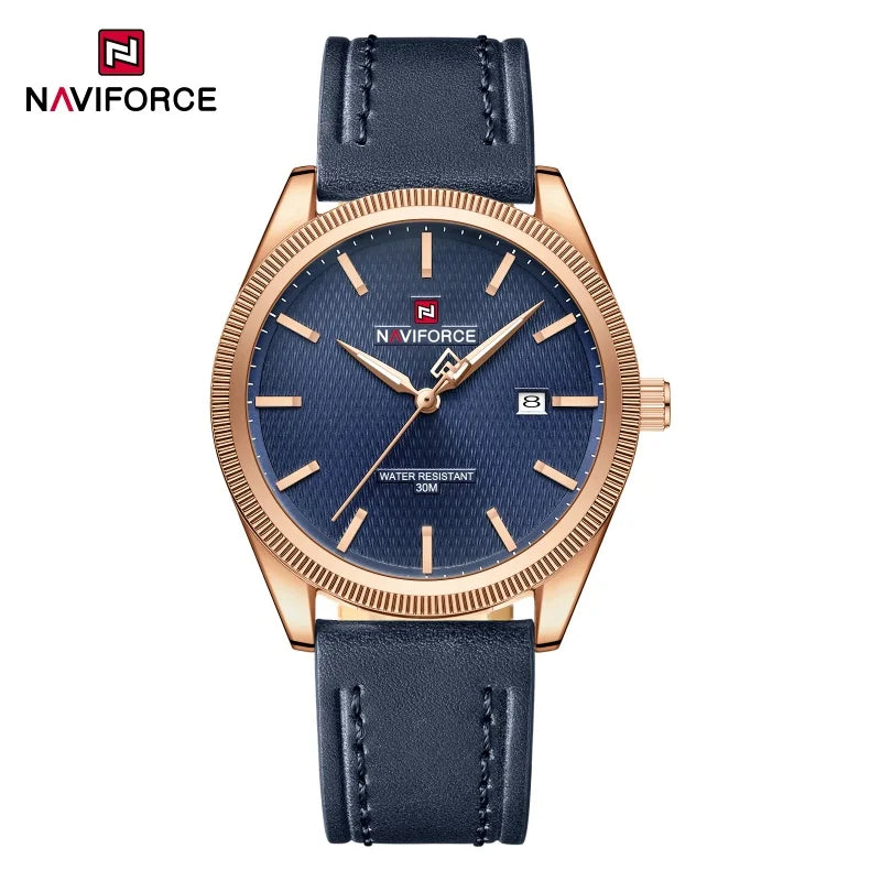 NAVIFORCE Men's Watches Fashion Genuine Leather Strap 30M Waterproof Male Quartz Wristwatches Luminous Point Date Display Clock
