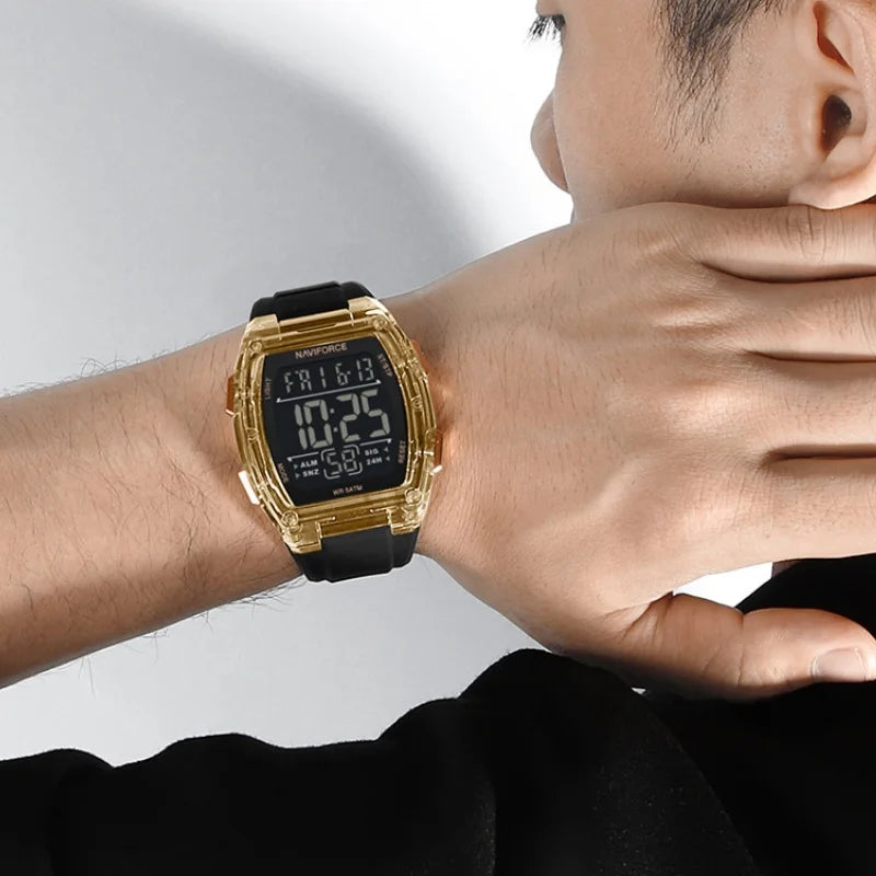 NAVIFORCE Men's Stylish Daily Wear Watch LCD Digital 5ATM Waterproof Date Week Display Male Sports Outdoor Wristwatch Gifts Box