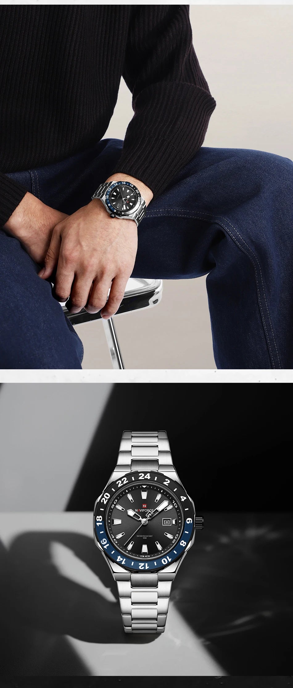 NAVIFORCE Watches for Man Luxury Sports Quartz Clock Luminous Calendar Stainless Steel Waterproof Wristwatch Relogio Masculino