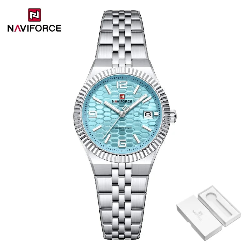 NAVIFORCE Women Watches Quartz Wristwatch Waterproof High Quality Ladies Steel Bracelet Female Romantic Stylish Business Clock