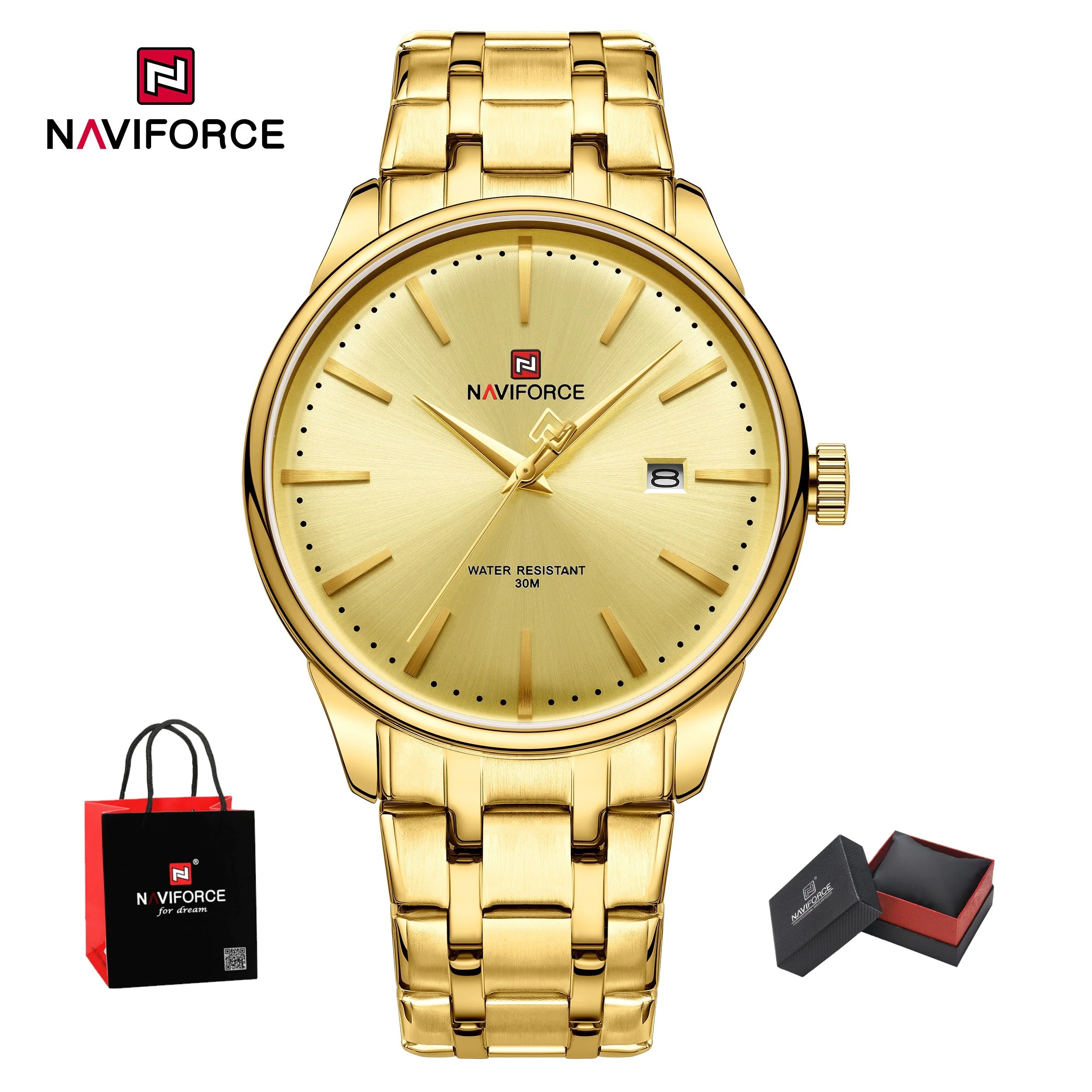 New NAVIFORCE Men's Fashion Business Stainless Steel Strap Quartz Wristwatches Calendar Watch Waterproof Relogio Masculino Gifts