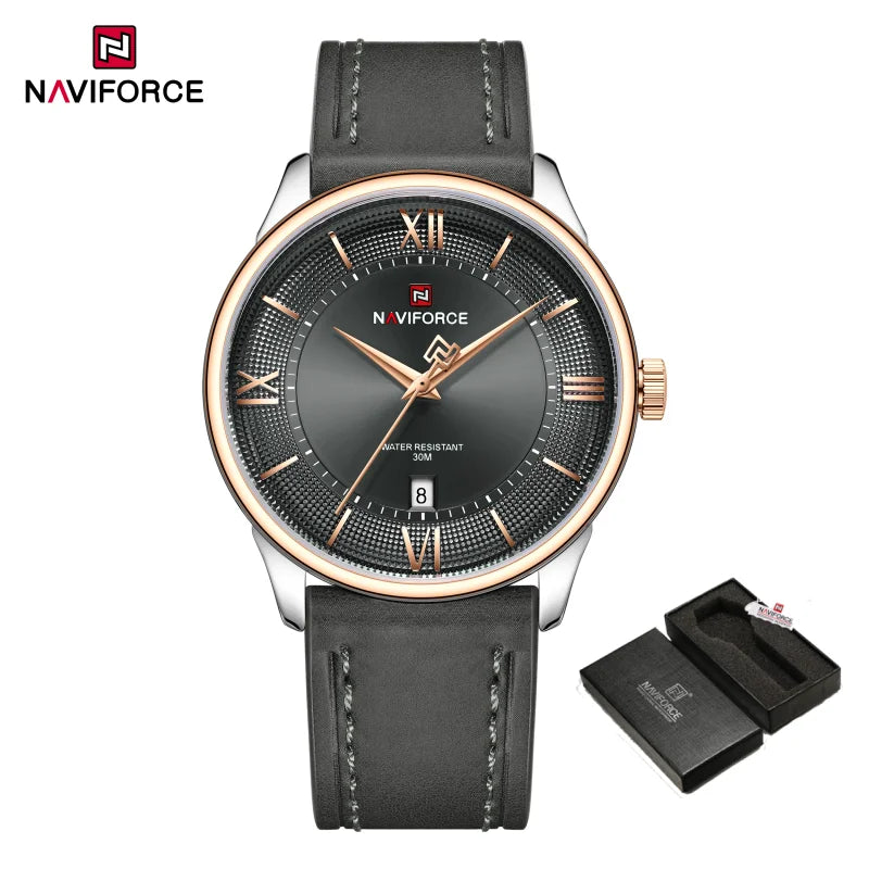 NAVIFORCE Watches For Men Quartz Sports Genuine Leather Strap 3ATM Waterproof Luxury Business Wristwatches Gift for Male New