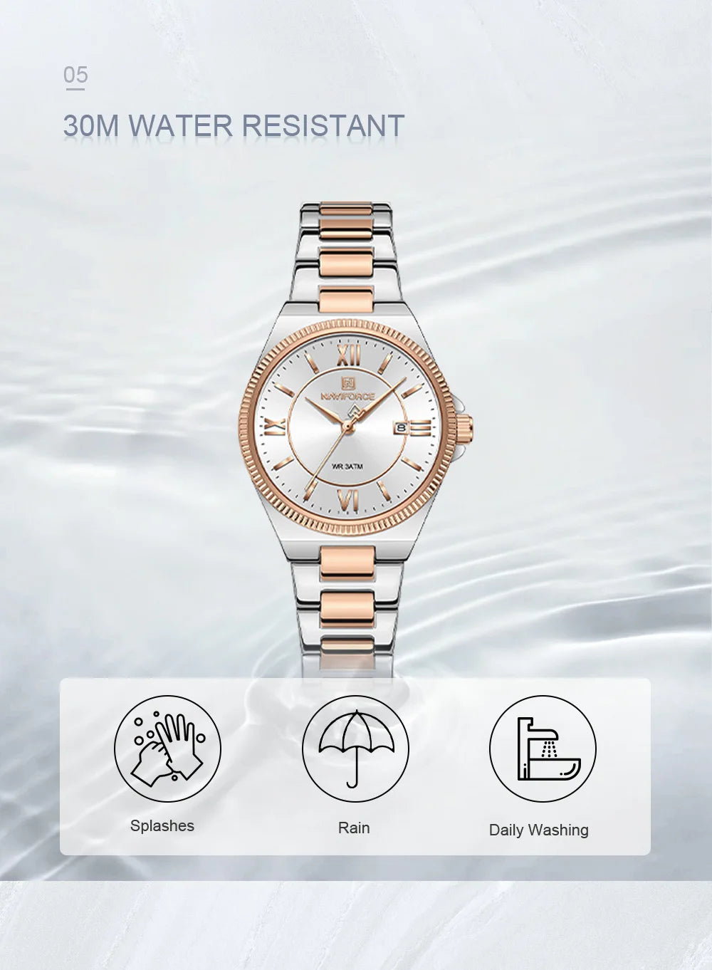 NAVIFORCE 2026 Women's Sports Luxury Quartz Wristwatch 3ATM Waterproof Stainless Steel with Calender Casual Fashion for Gift