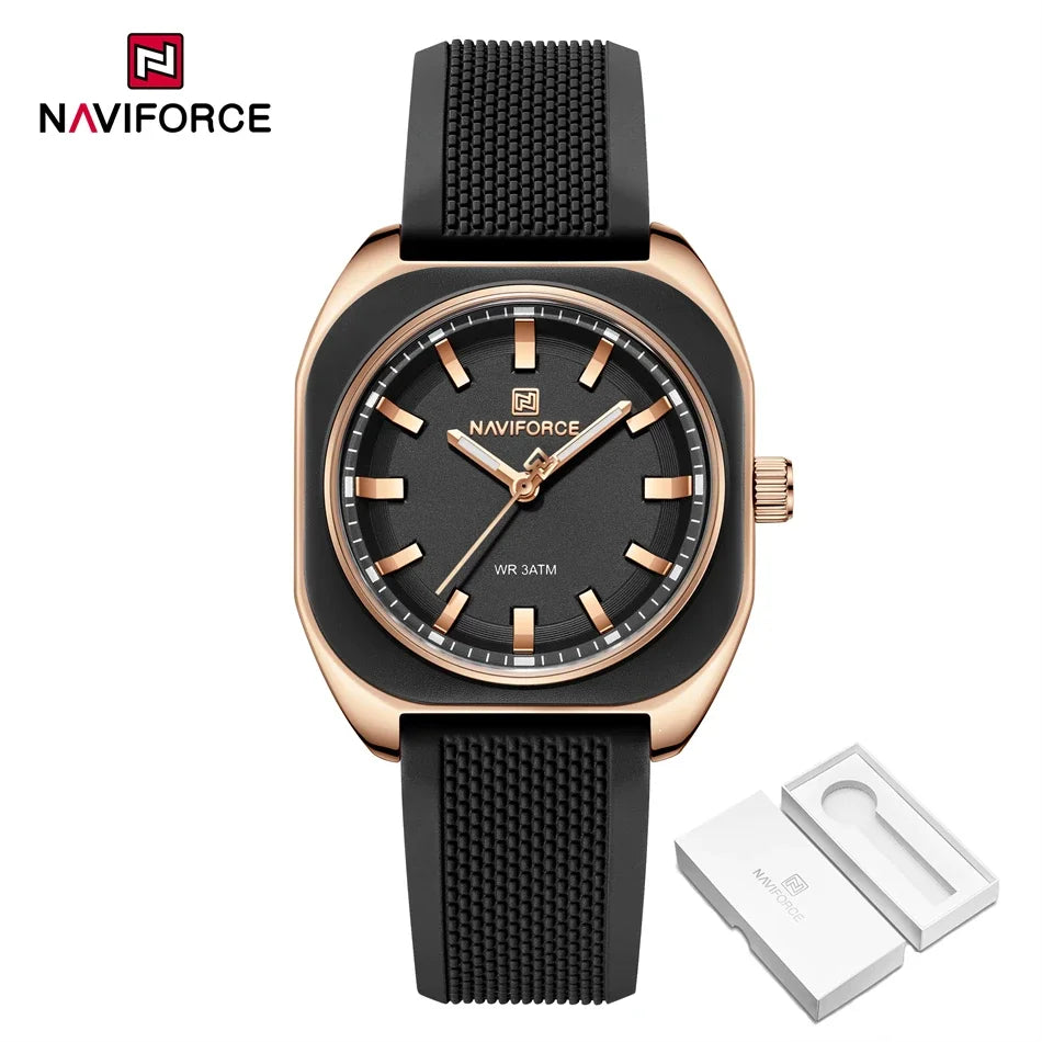 NAVIFORCE Simple Women Watches Luxury Design Silicone Watch Ladies Quartz Wristwatch Womens Polygon Dial Luminous Reloj Mujer
