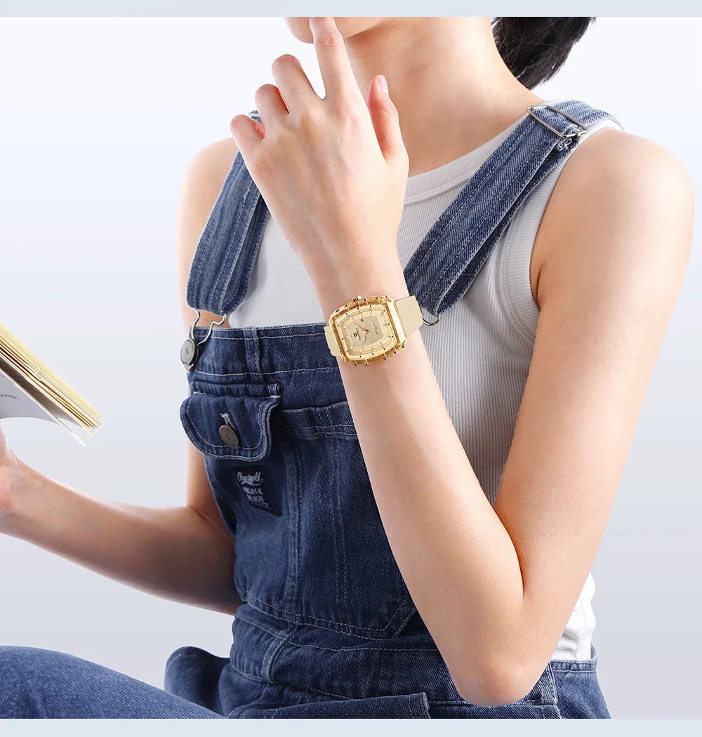 NAVIFORCE Woman's Watch Quartz Calendar 5ATM Waterproof Silica Strap Elegant Ladies Luxury Stylish Simple Wristwatch Gift Box
