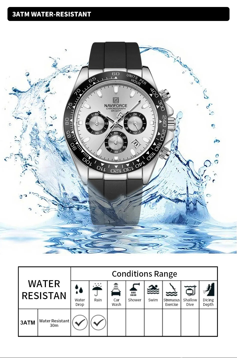 NAVIFORCE Men's Sport Watch Silicone Band Luminous Muti Chronograph Casual Wristwatch Relogio Masculino Male Gift with 2025 Mode