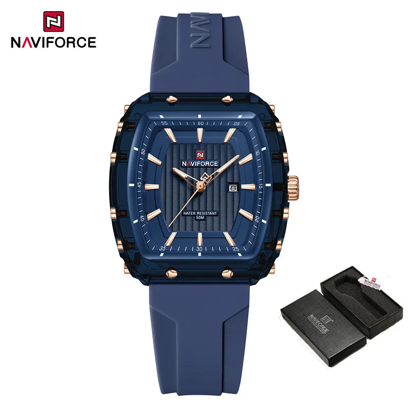 NAVIFORCE Ladies Wristwatches Fashion Comfortable Silicone Strap Date Women's Watches Quality Waterproof Female Luminous Clock