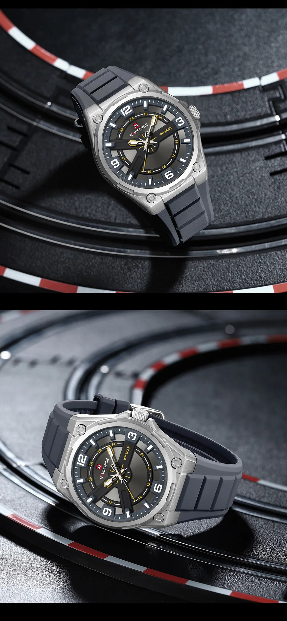 NAVIFOCE Luxury Business Men Waterproof Sport Watch Quartz Clock with Wheel Dial Silicone Man Gift Wristwatch Relogio Masculino