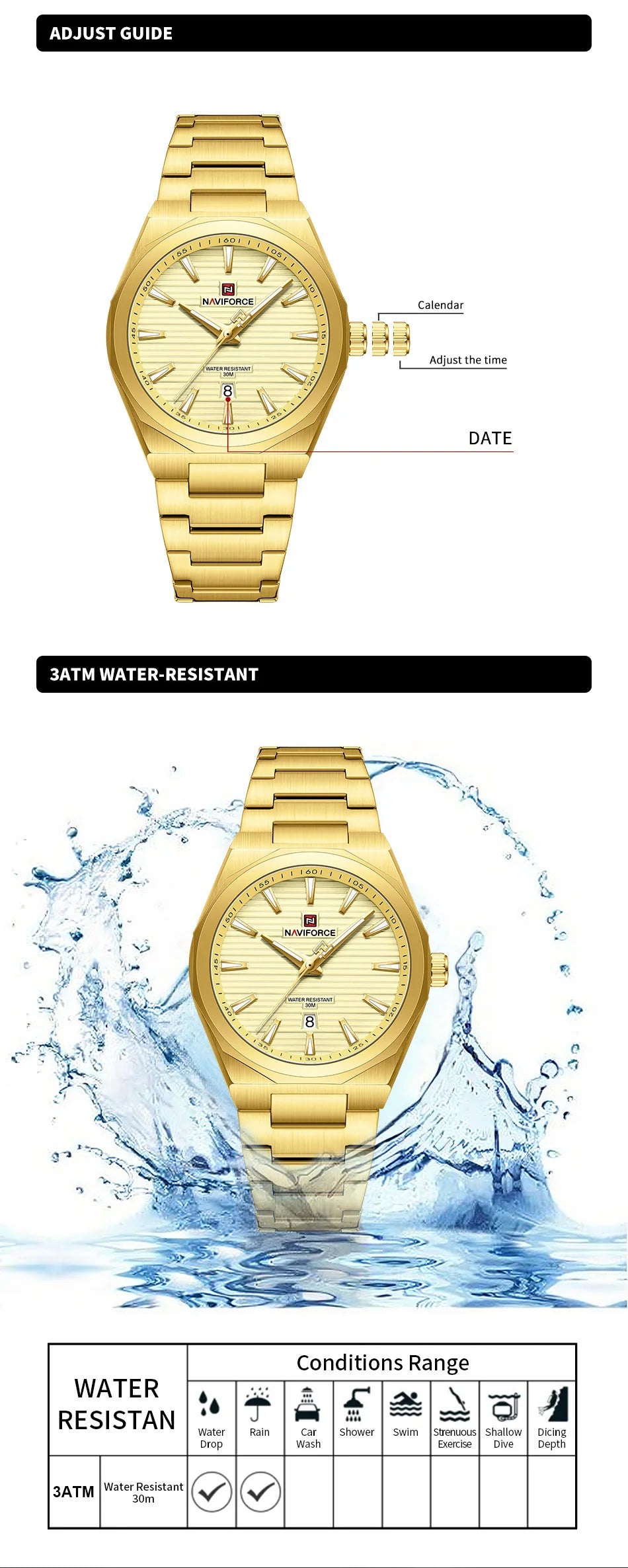 NAVIFORCE Fashion Waterproof Quartz Wristwatch Luminous Point Men Watch Date Display Sports Clock Man Watches Relogio Masculino