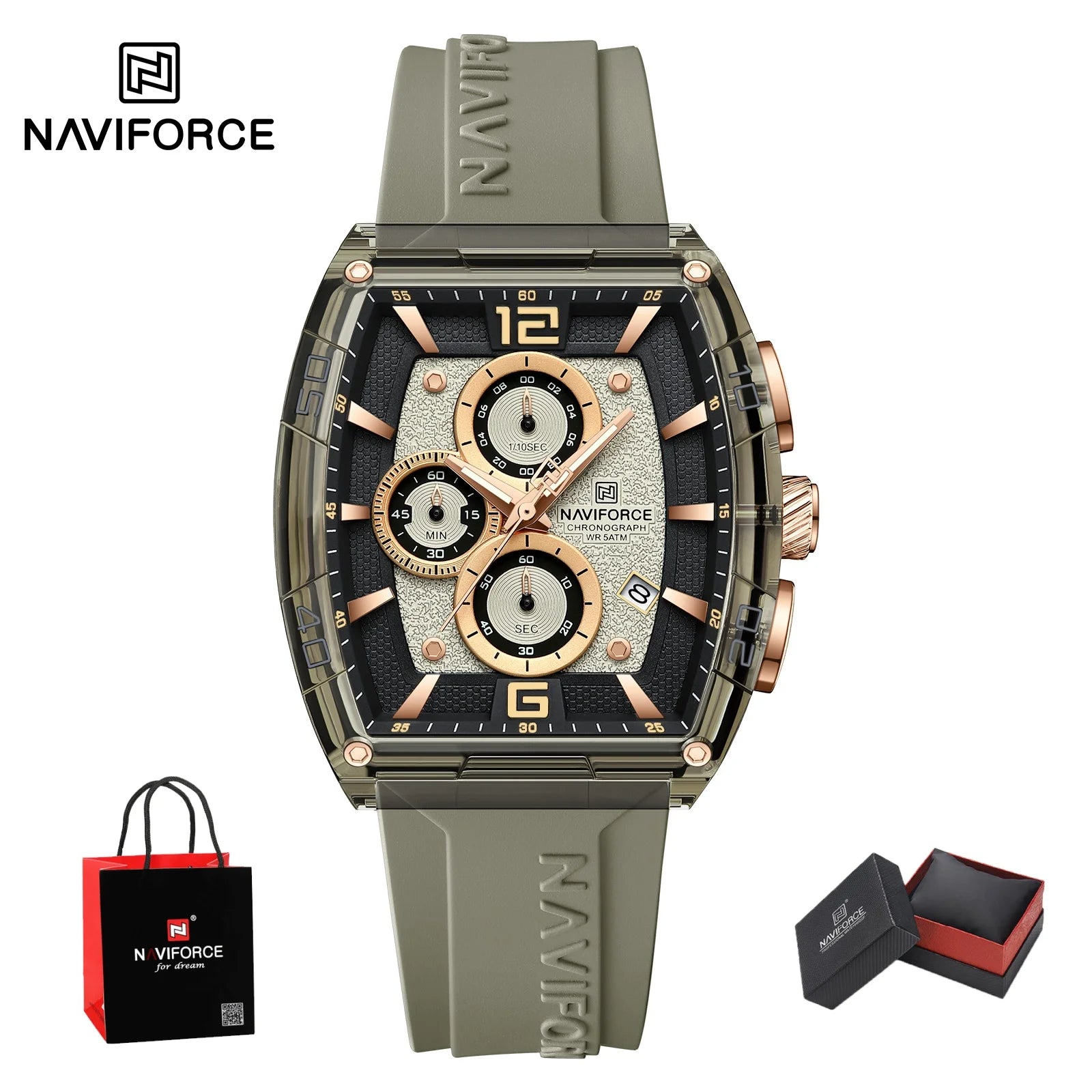 NAVIFORCE Watches for men luxury Sports Waterproof Silicone Band Quartz Wristwatch Luminous Chronograph Clock Gift+ Box
