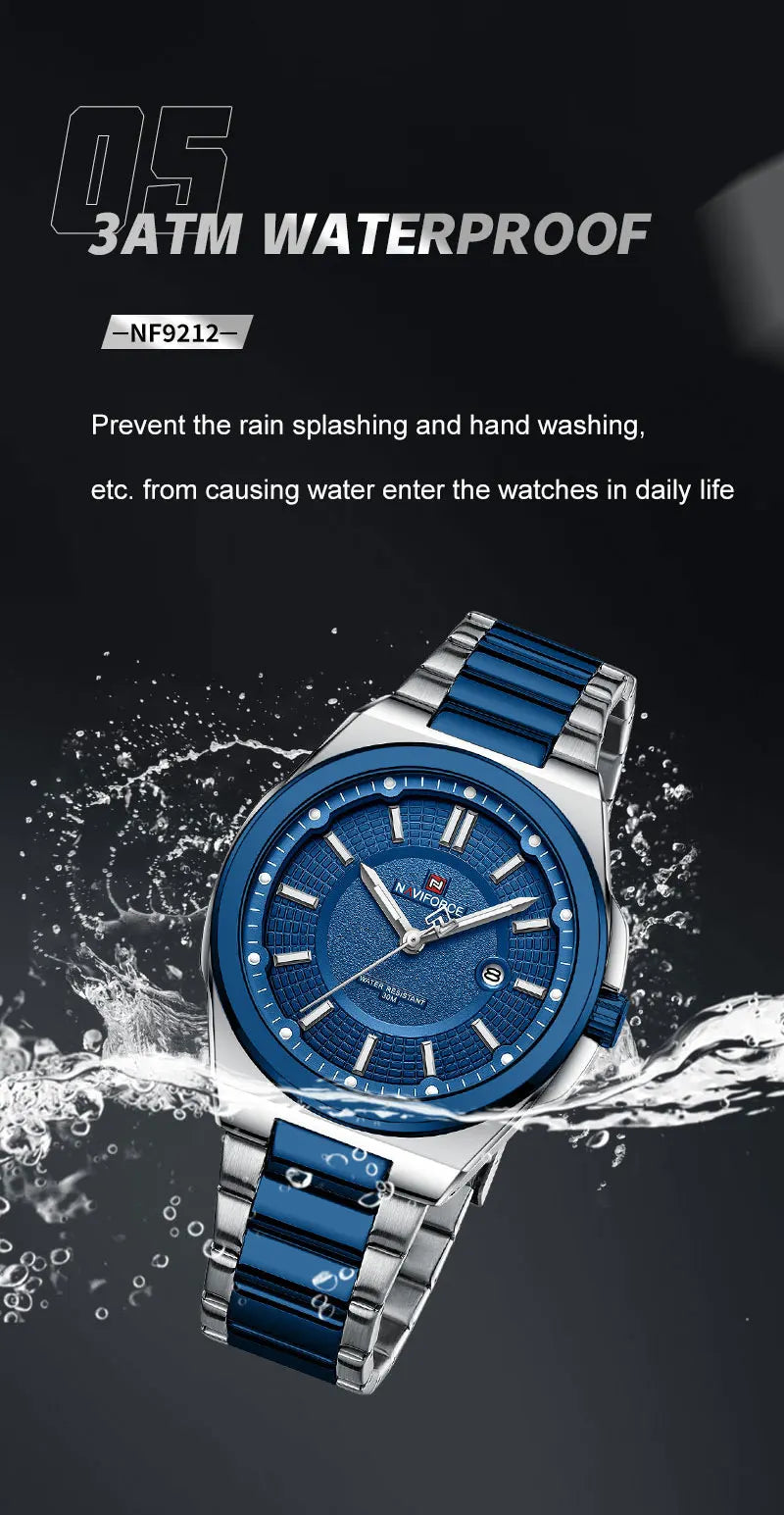 NAVIFORCE Men's Watch Stainless Steel Strap Military Casual Business Quartz Waterproof Calendar Clock with Gift Box