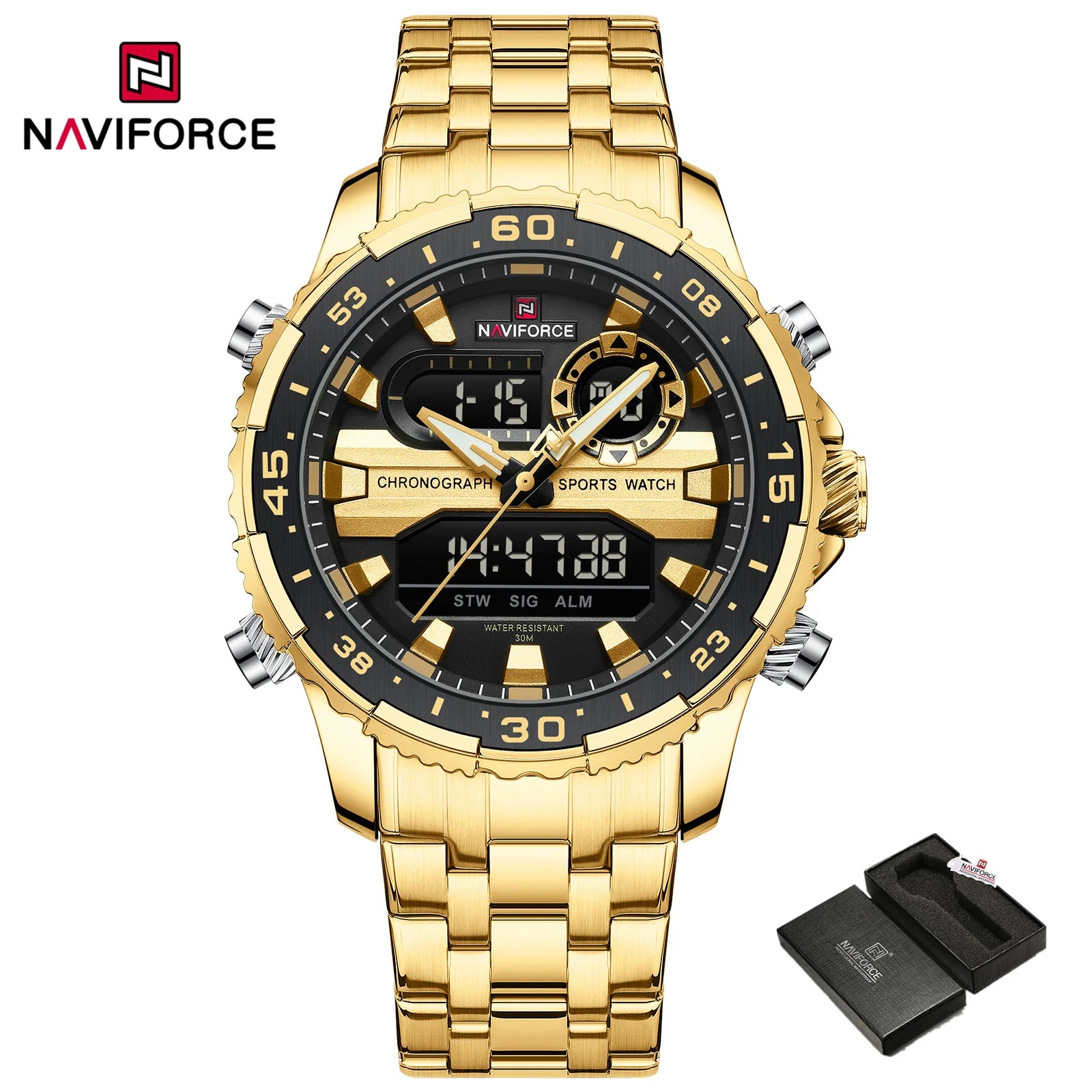 2024 Top Brand NAVIFORCE Men's Watch Quartz Analog LCD Digital Wristwatch Male Stainless Steel Strap Water Resistant Date Clock
