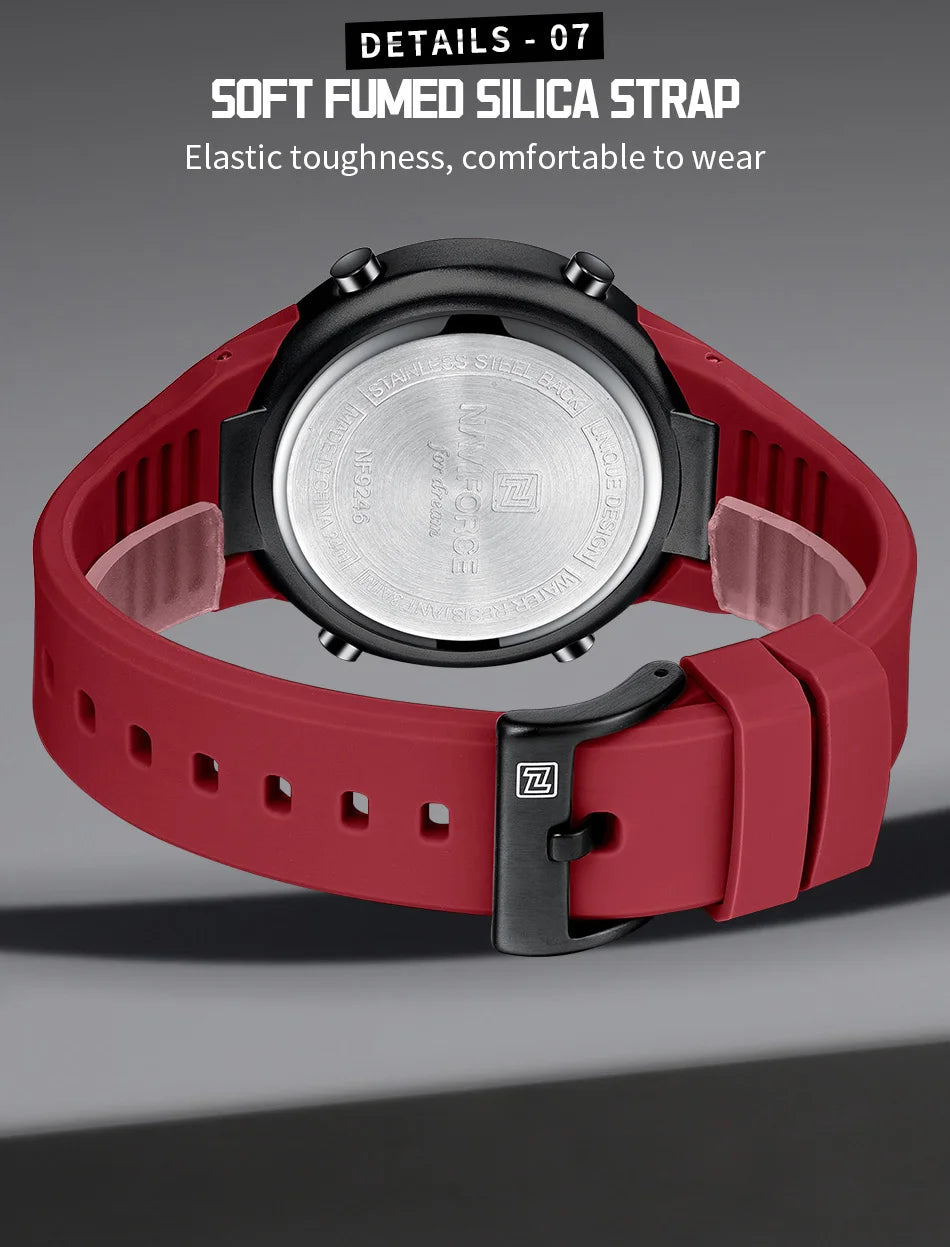 NAVIFORCE Brand Men Watches Luxury Comfortable Silicone Strap Electronic Day and Date Display Clock Waterproof Men Wristwatches