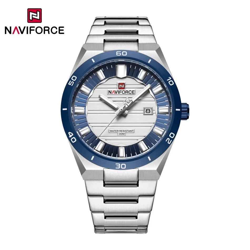 NAVIFORCE Men Quartz Watch Original Waterproof mens wristwatch Steel Strap Quartz Date Display Luminous Fashion Watches For Men