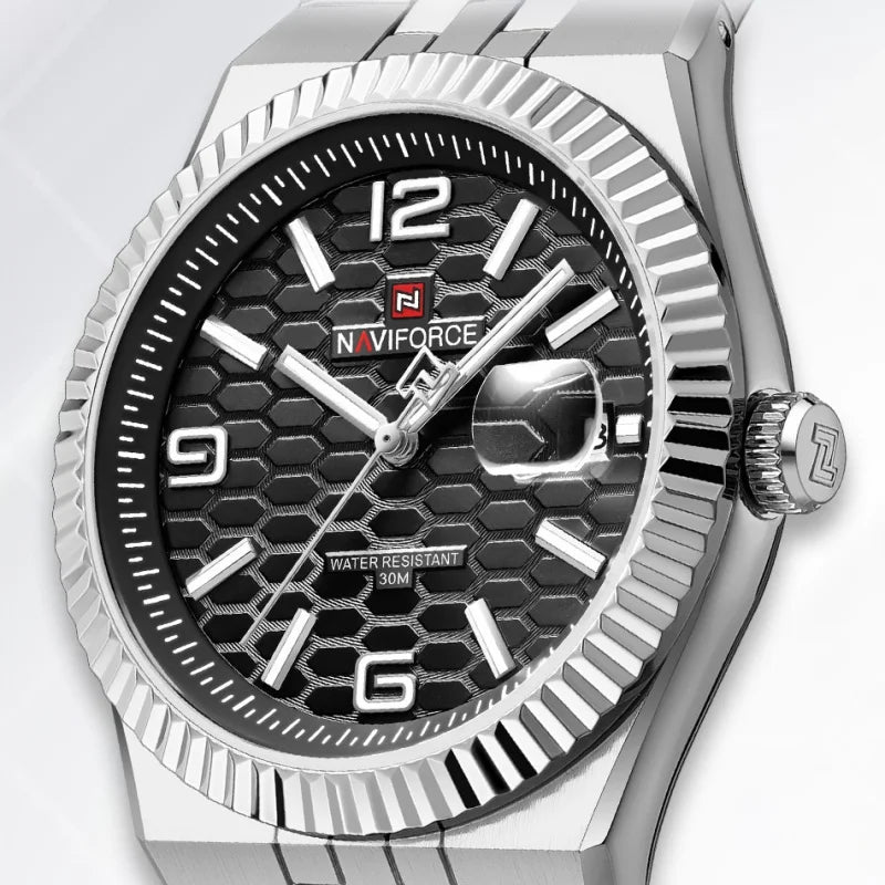 NAVIFORCE Men Watches Quartz Auto Date 3ATM Waterproof Stainless Steel Classic Male Luxury Fashion Business Wristwatch Gift Box