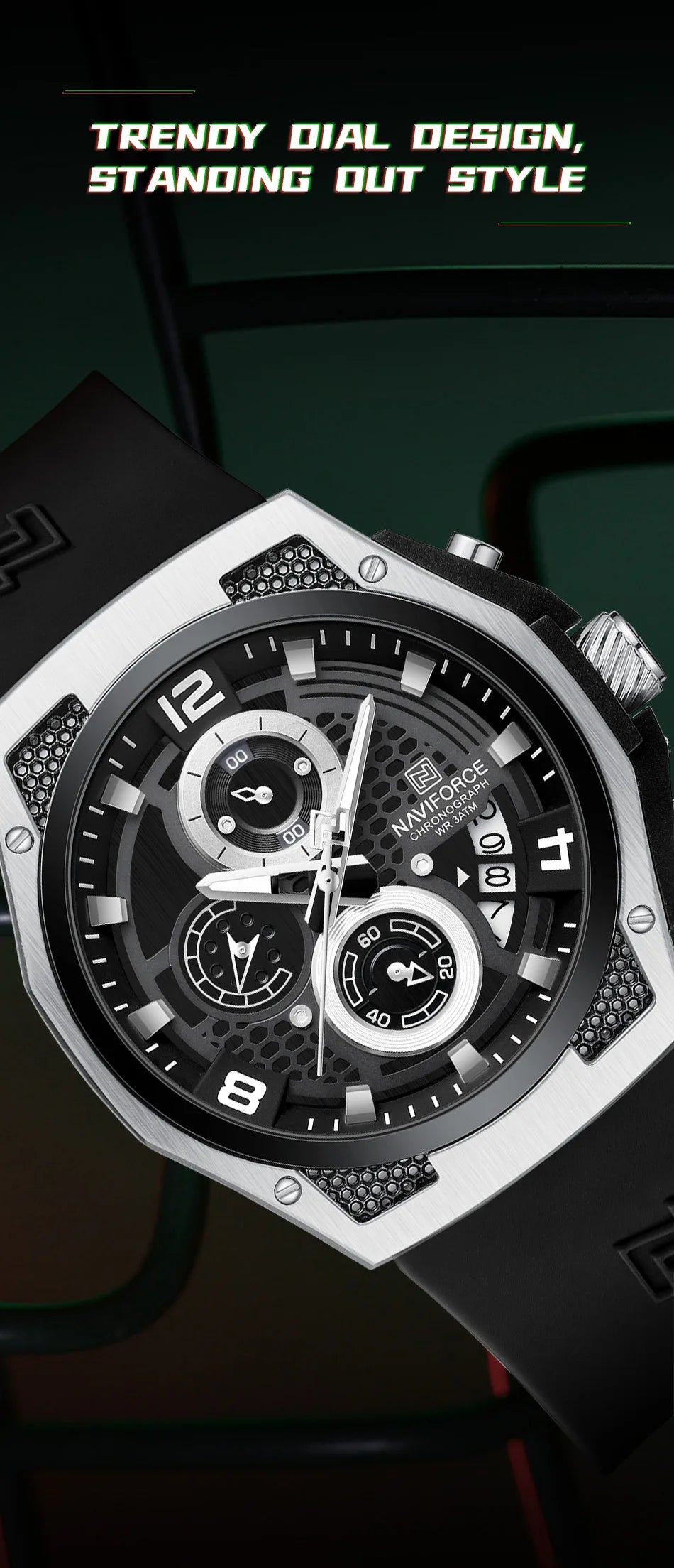 NAVIFORCE Men's Luxury Wristwatch Silicone Strap Casual Sport Luminous Water Resistant Male Quartz Watch Relogio Masculino 2024