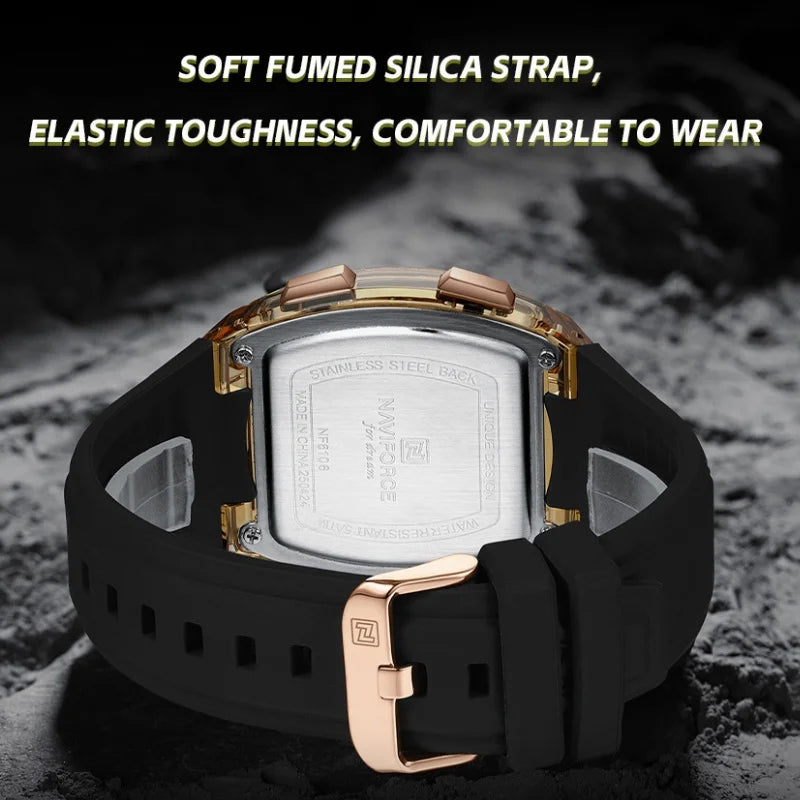 NAVIFORCE Men's Stylish Daily Wear Watch LCD Digital 5ATM Waterproof Date Week Display Male Sports Outdoor Wristwatch Gifts Box