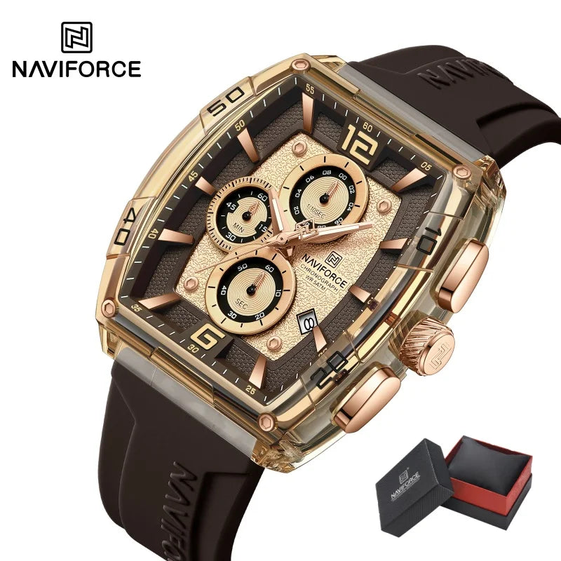 NAVIFORCE Luxury Men's Watch Quartz Chronograph 5ATM Waterproof Luminous Hand Soft Silicone Strap Male Fashion Sports Wristwatch