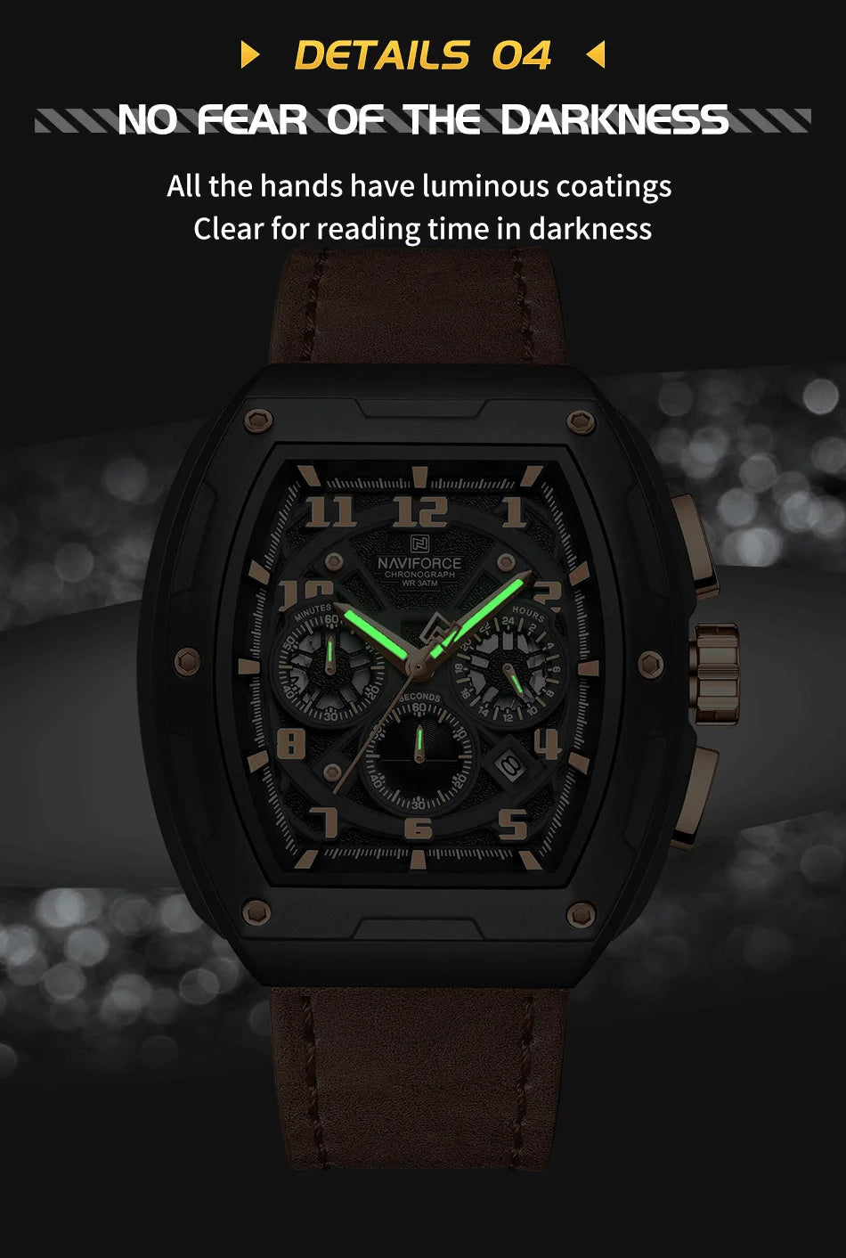 NAVIFORCE Wristwatch for Man Quartz Chronograph 3ATM Waterproof Male Business Clock Trendy Leather Strap Gifts for Father's Day