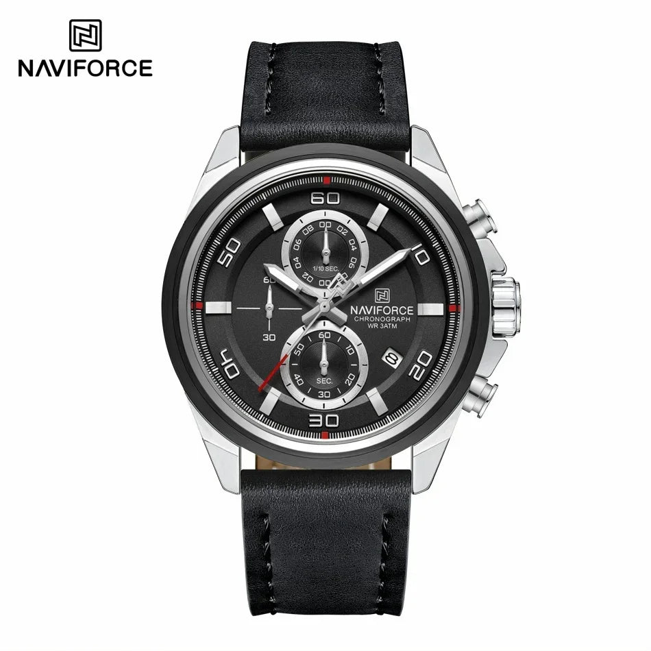 NAVIFORCE Brand Watches For Men Genuine Leather Band Chronograph Quartz Wristwatches Casual Sport 30m Waterproof Male Gift Clock