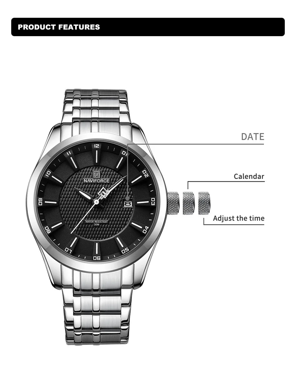 NAVIFORCE Brand 2023 New Design Men's Quartz Wristwatches Stainless Steel Strap Waterproof Watch Male Date Clock Reloj Hombre