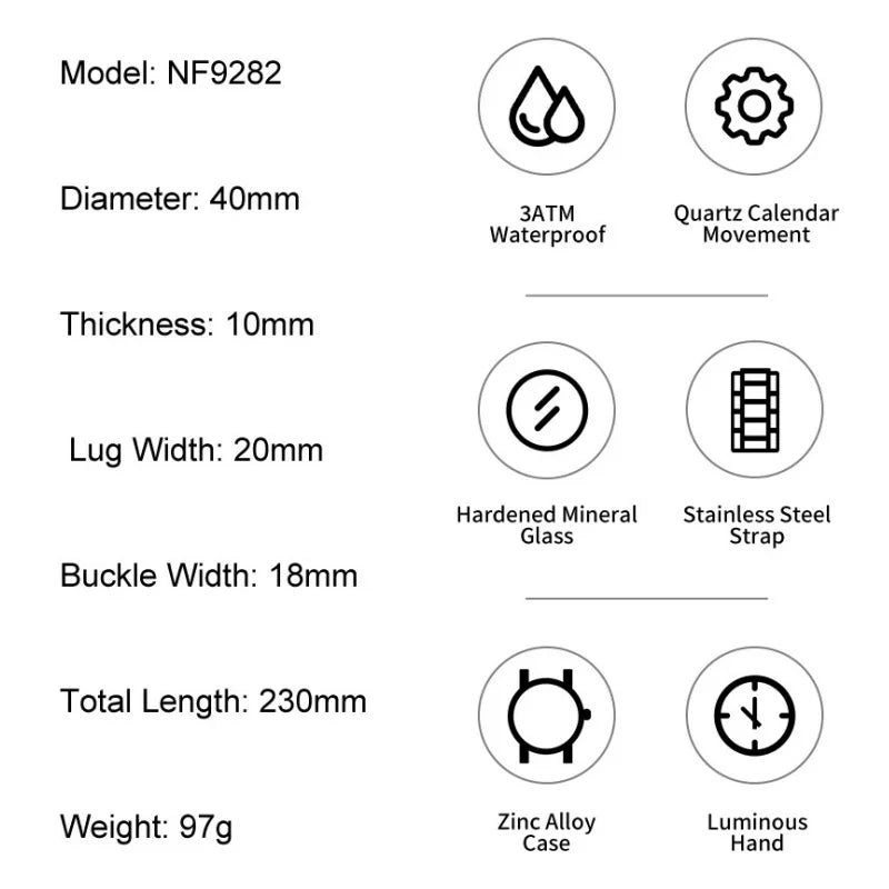 NAVIFORCE Men Watch Quartz Calendar Waterproof Stainless Steel Trendy Male Business Original Design NF9282 Wristwatch Gift Box