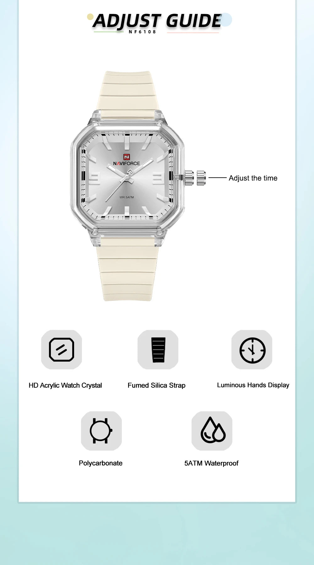 NAVIFORCE Women Polygon Watch Fashion Elegant Watches Display Silicone Strap 5ATM Waterproof Luminous Hand Ladies Gifts Watches