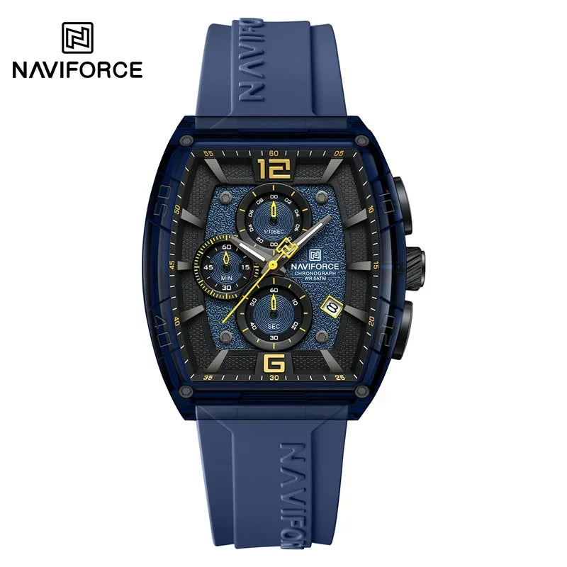 NAVIFORCE Men's Quartz Sports Casual Watch Silicone Strap Wristwatches Chronograph Waterproof Luminous Hands Man Auto Date Clock
