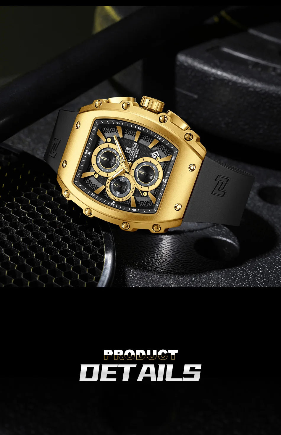 NAVIFORCE Leisure Male Clock Chronograph Watches for Man Quartz 30M Waterproof Luminous Hands Silicone Strap Wristwatch Gift Box