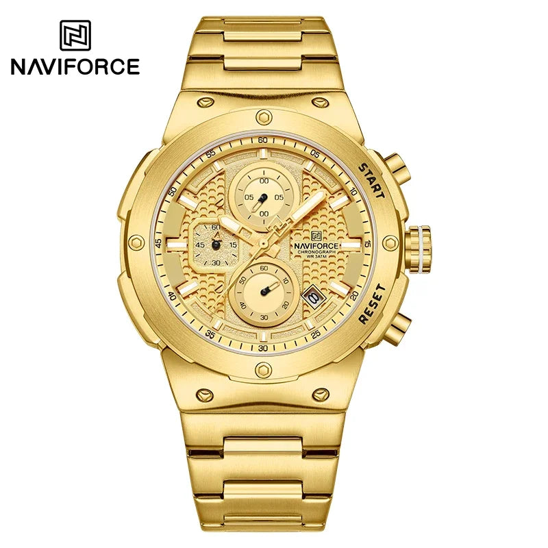 NAVIFORCE Luxury Brand Business Casual Watch Sports Multifunctional Chronograph Watches Mens Quartz Stainless Steel Wristwatches