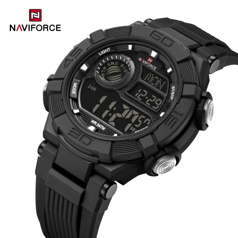 NAVIFORCE Men's Watch LCD Digital 50M Waterproof Multifunction Soft TPU Strap Military Style Teenager Sports Outdoor Wristwatch