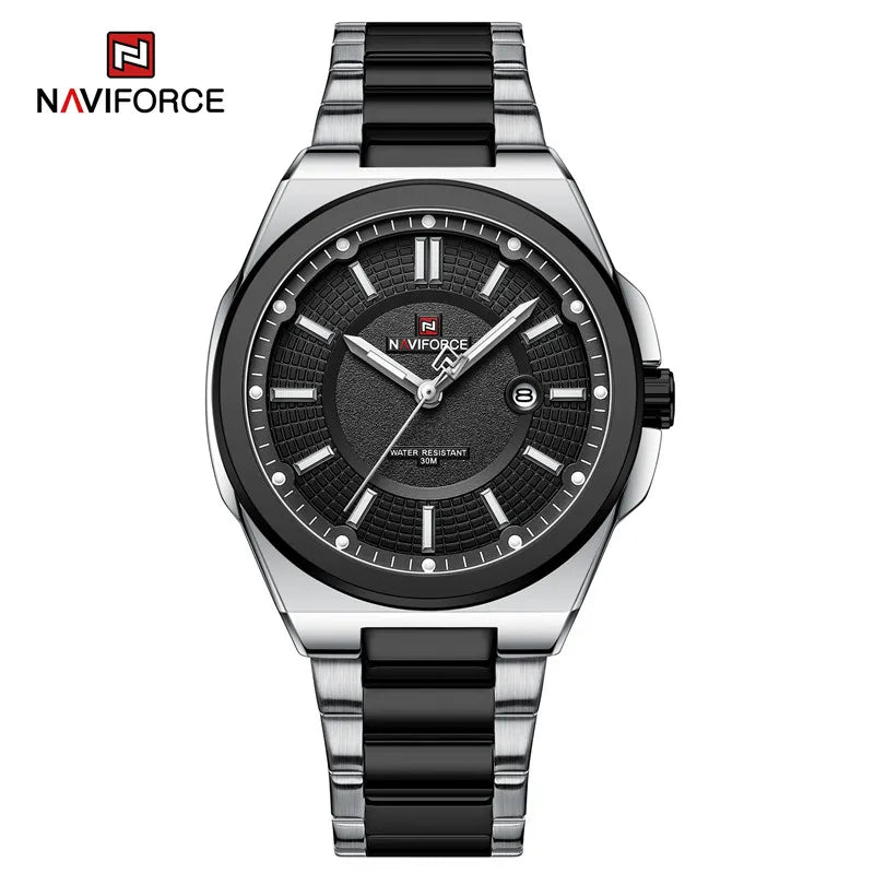 NAVIFORCE New Men's Watch Stainless Steel Strap Military Casual WristWatches Male Business Waterproof Quartz Calendar Clock