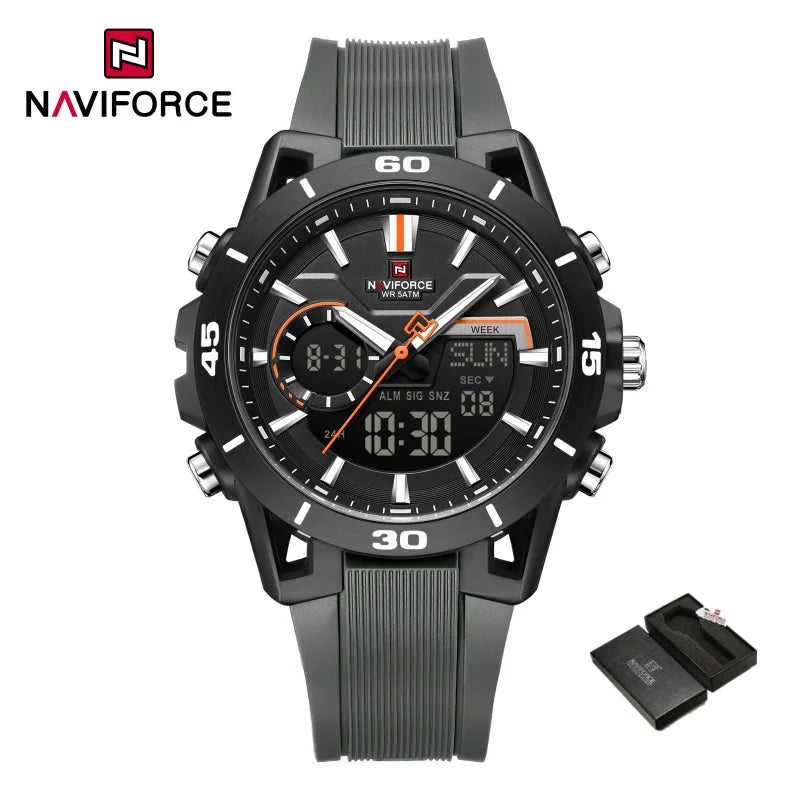 NAVIFORCE Men Watches Quartz Dual Display 50M Waterproof Chronograph Luminous Alarm Clock Male Business Sports Trendy Wristwatch