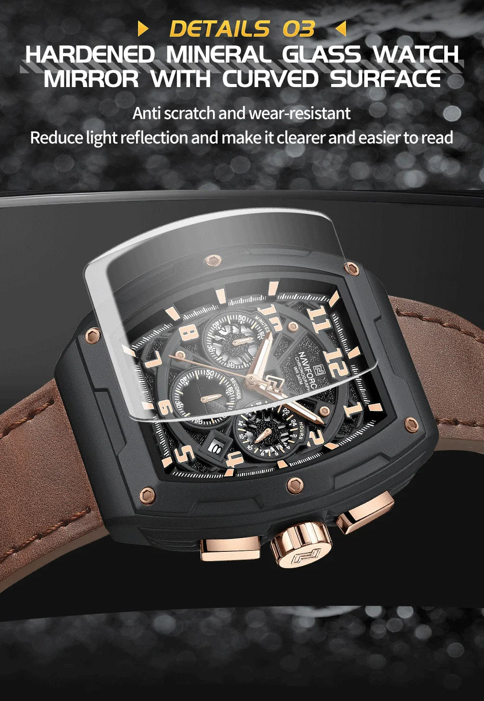 NAVIFORCE Wristwatch for Man Quartz Chronograph 3ATM Waterproof Male Business Clock Trendy Leather Strap Gifts for Father's Day