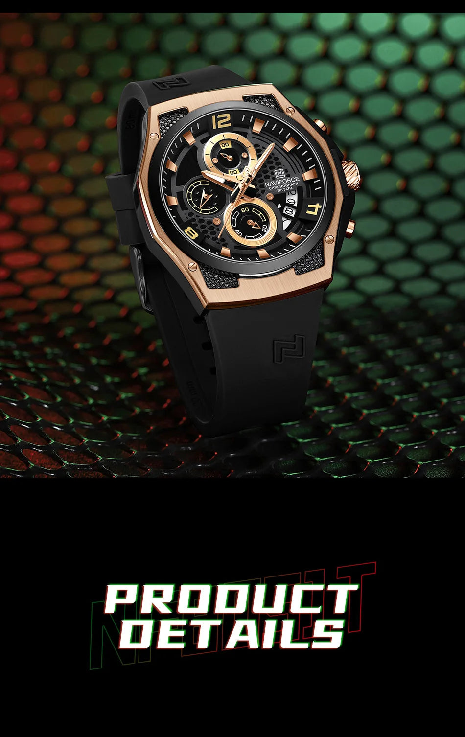 NAVIFORCE Men's Luxury Silicone Strap Male Quartz Wristwatch Casual Sport Waterproof Luminous Clock Relogio Masculino 2024 New