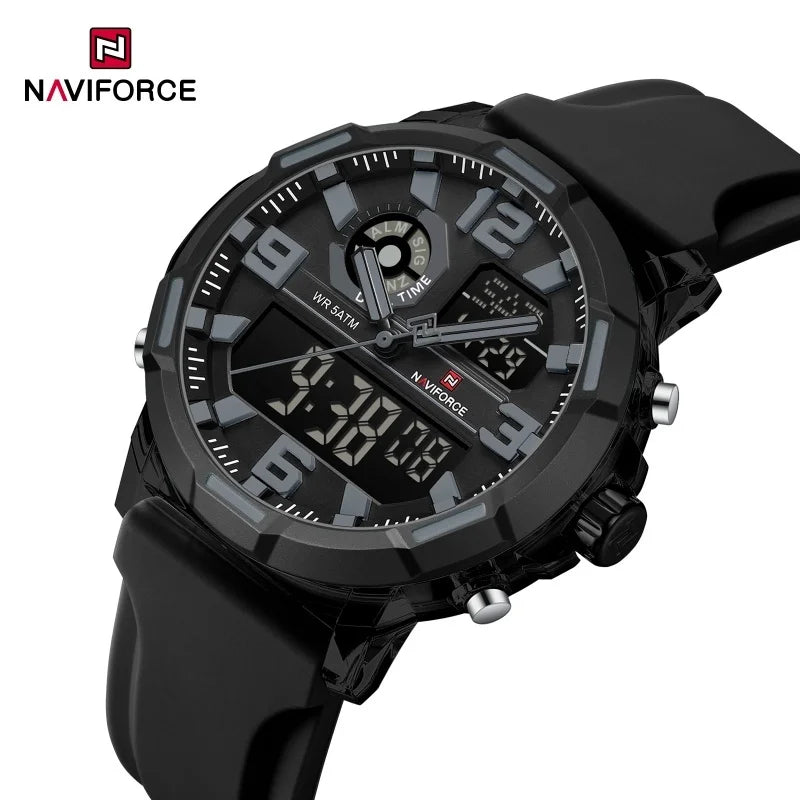 NAVIFORCE Men's Military Quartz Watch Slate Gray Dial White Arabic Numeral Scale 5ATM Waterproof Sports Personality Wristwatches
