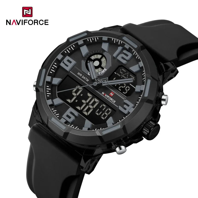 NAVIFORCE Men's Military Quartz Watch Slate Gray Dial White Arabic Numeral Scale 5ATM Waterproof Sports Personality Wristwatches