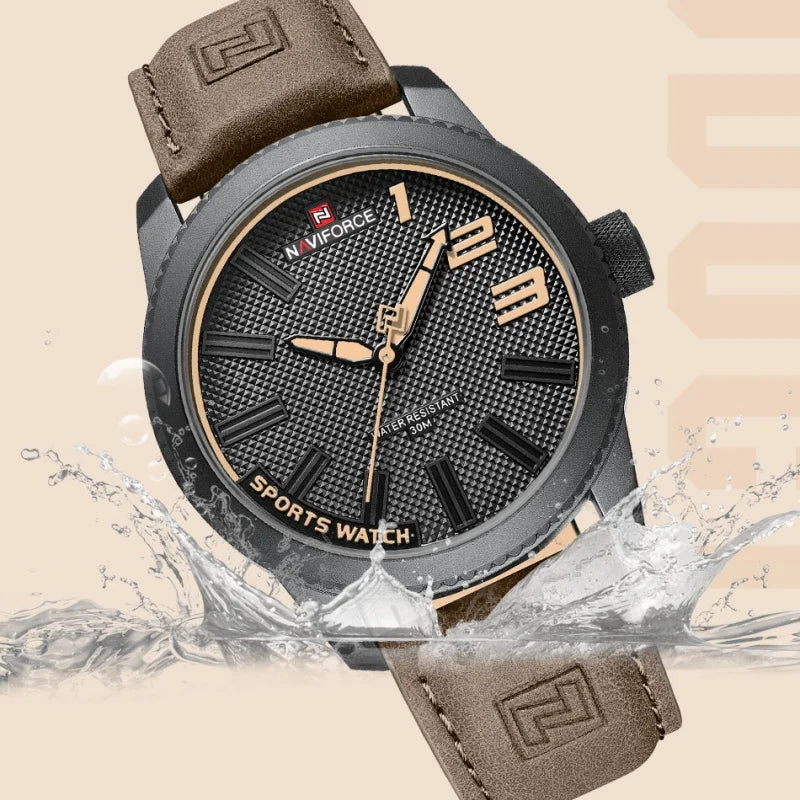 NAVIFORCE Man's Simple Fashion Quartz Watch Waterproof Soft PU Strap Mature Male Outdoor Daily Wear Sports Wristwatch Gifts Box