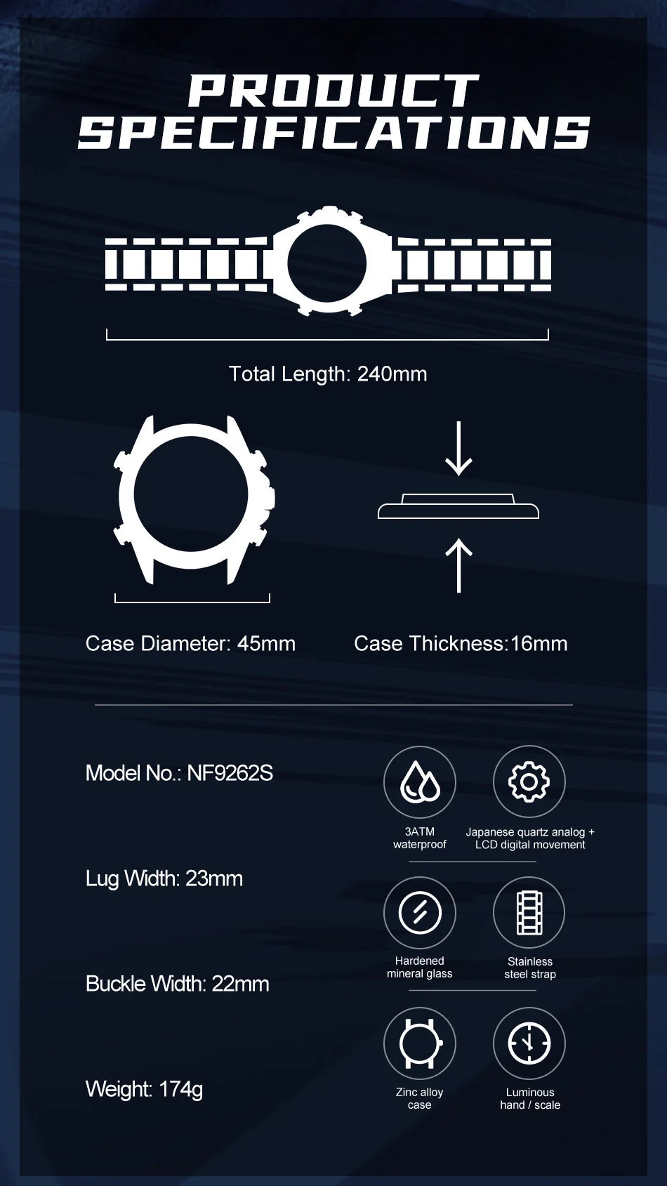 NAVIFORCE Men's Watch Quartz Dual Display 3ATM Waterproof Luminous Chronograph Alarm Clocks Male Luxury High Quality Wristwatch