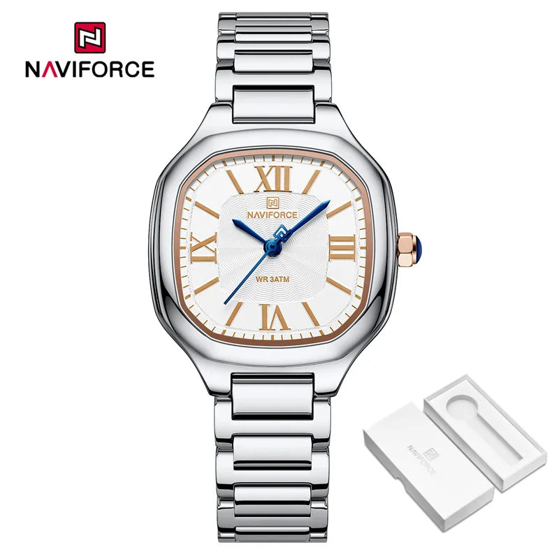 NAVIFORCE Women's Casual Watch Stainless Steel Bracelet Fashion Business Waterproof Quartz Wristwatches Ladies' Relogio Feminino