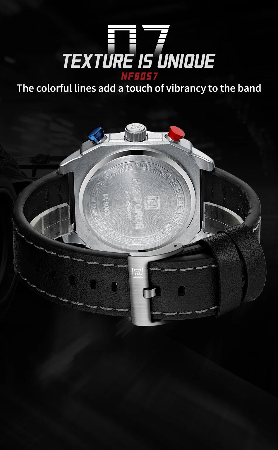 NAVIFORCE Sports Multifunction 24 Hours Date Display Waterproof Watch for Men Fashion Leather Quartz Analog Luminous Wrist Watch